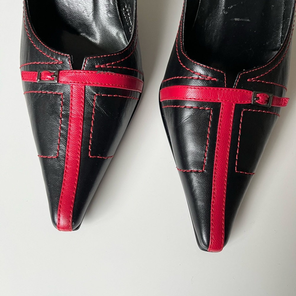 NYLA Black and Red Stiletto Heels Sz 8 - Picture 2 of 8